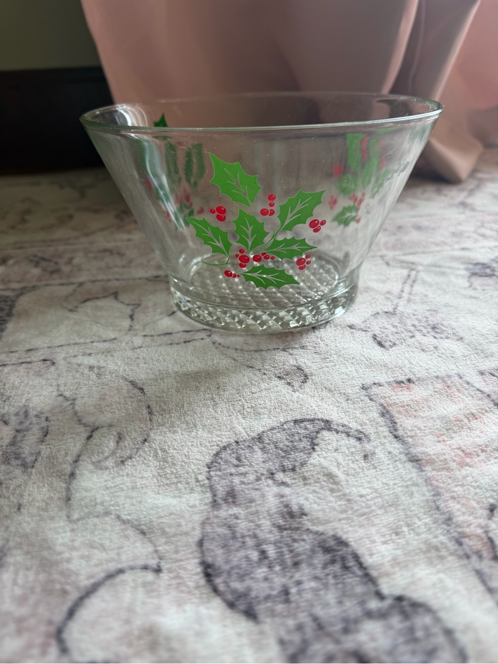 Holiday Holly Glass Bowl - Green & Red